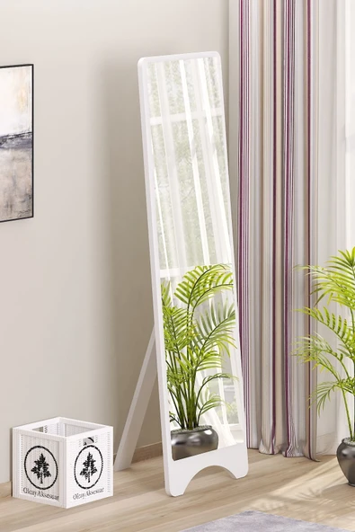 OlcayAksesuar Dikdörtgen Beyaz 120X43 cm Ayaklı Salon Antre Çocuk Odası Banyo WC Yatak Odası Boy Aynası - 2