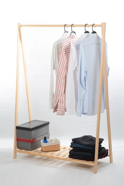 OlcayAksesuar Konfeksiyon Elbise Askılık Tek Raflı 148x105 Cm Doğal Ahşap - Resim 2