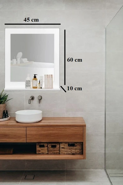 OlcayAksesuar Beyaz Banyo Aynası Lavabo Aynası Dekoratif Ayna 60x45 cm Dikey - 4