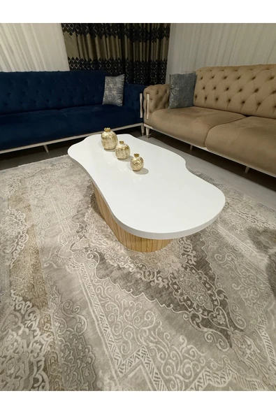 OlcayAksesuar Asimetrik Bulut Model 120x60 cm Kalın Kenarlı Orta Sehpa Modern Ayak - 5
