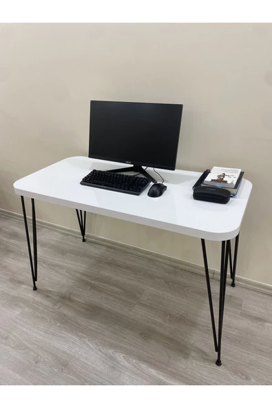 OlcayAksesuar Metal Ayaklı 120x59 cm Beyaz Çalışma Masası Bilgisayar Masası - 3
