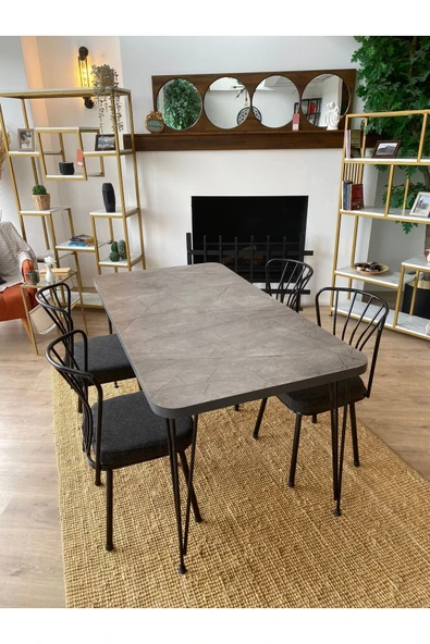 OlcayAksesuar Metal Ayaklı 4 Adet Sandalyeli 120x59 Cm Mutfak Masası Çalışma Masası - 2