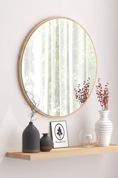 OlcayAksesuar Sonomo Dekoratif 33cm Yuvarlak Ayna Antre Hol Koridor Duvar Aynası Salon Mutfak Banyo Wc Ofis Aynası - 2