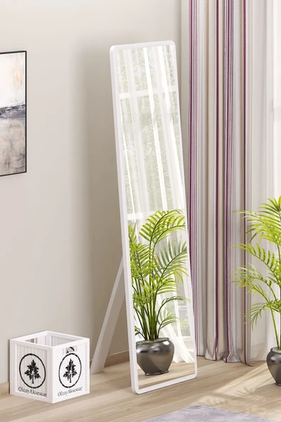 OlcayAksesuar Düz Dikdörtgen Beyaz 120X43 cm Ayaklı Salon Antre Çocuk Odası Banyo WC Yatak Odası Boy Aynası - 2