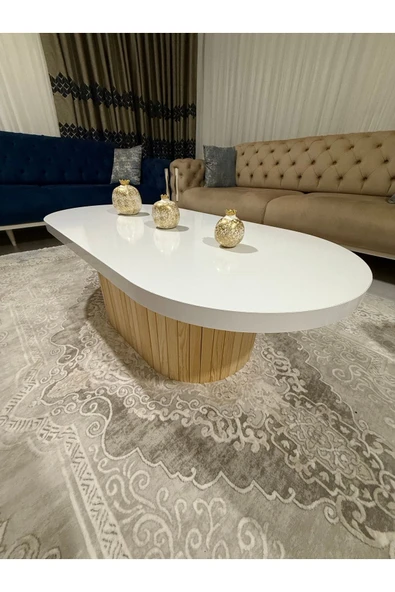 OlcayAksesuar Oval Model 120x60 cm Doğal Ayak Kalın Kenarlı Orta Sehpa Ahşap Ayaklı - 4