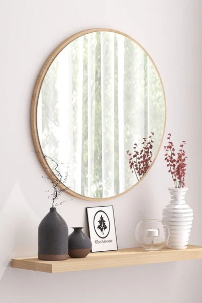 OlcayAksesuar Sonomo Dekoratif 58cm Yuvarlak Ayna Antre Hol Koridor Duvar Aynası Salon Mutfak Banyo Wc Ofis Aynası - 2