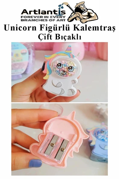 Unicorn Kalemtraş 4 Renk 1 Paket Hazneli Jumbo Kalemtıraş Unicorn Boynuzlu Standart Kalem Açacağı Sevimli Plastik - 2