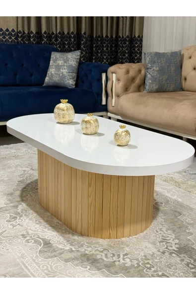 OlcayAksesuar Oval Model 120x60 cm Doğal Ayak Kalın Kenarlı Orta Sehpa Ahşap Ayaklı