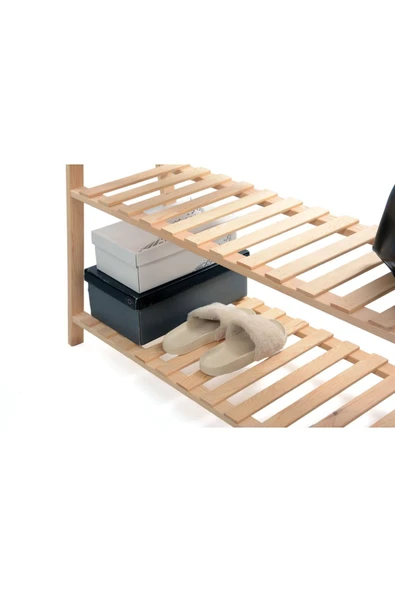 OlcayAksesuar Konfeksiyon Elbise Askılık Iki Raflı 148x105 cm Doğal Ahşap - Resim 3