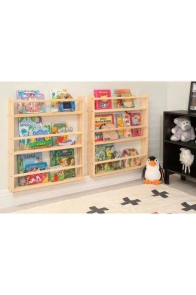 OlcayAksesuar Doğal Ahşap Renk Montessori Kitaplık Çocuk Bebek Odası Duvar Rafı Ahşap Kitaplık Raf 1 Adet 105 Cm