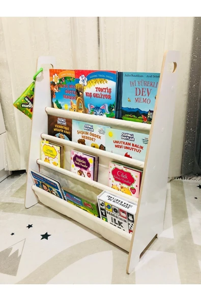 OlcayAksesuar Montessori Çocuk Bebek Odası Taşınabilir Eğitici 4 Raflı Bez Kumaş Kitaplık - 4