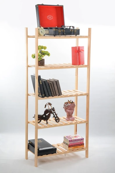 OlcayAksesuar Doğal Ahşap 5 Raflı Kitaplık Çok Amaçlı Raf Düzenleyici - Resim 2