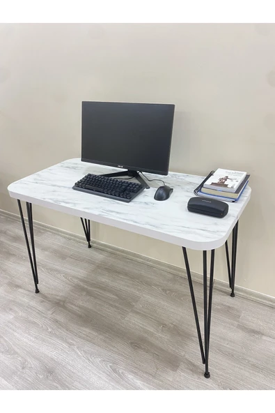 OlcayAksesuar Metal Ayaklı 120x59 cm Mermer Desenli Çalışma Masası Bilgisayar Masası - 3