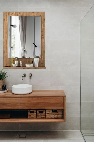 OlcayAksesuar Atlantik Çam Banyo Aynası Lavabo Aynası Dekoratif Ayna 60x45 cm Dikey