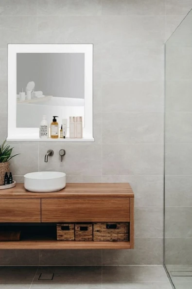 OlcayAksesuar Beyaz Banyo Aynası Lavabo Aynası Dekoratif Ayna 60x45 cm Dikey