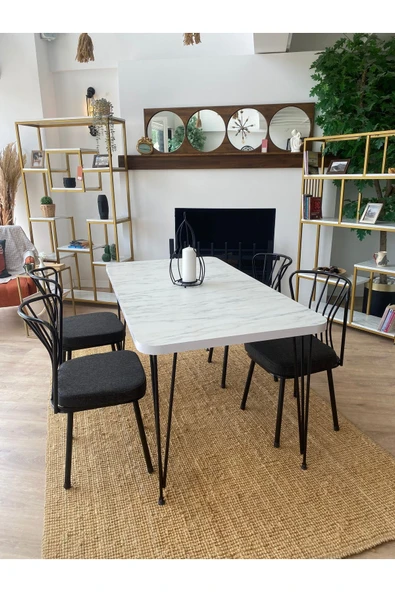 OlcayAksesuar Metal Ayaklı 4 Adet Sandalyeli 150x80 Cm Mutfak Masası Çalışma Masası