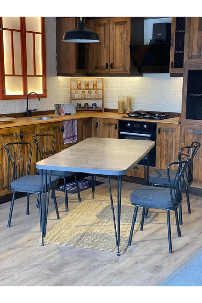 OlcayAksesuar Metal Ayaklı 4 Adet Sandalyeli 120x59 Cm Mutfak Masası Çalışma Masası - 4