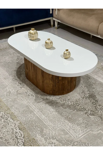 OlcayAksesuar Oval Model 120x60 cm Kahverengi Ayak Kalın Kenarlı Orta Sehpa Ahşap Ayaklı