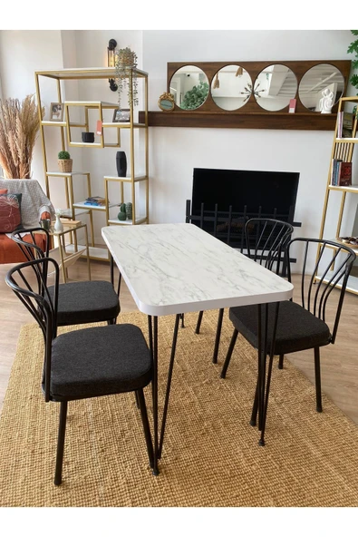 OlcayAksesuar Metal Ayaklı 4 Adet Sandalyeli 120x59 Cm Mutfak Masası Çalışma Masası - 2