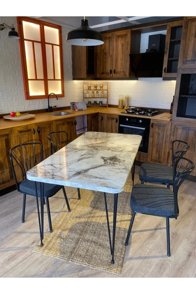 OlcayAksesuar Metal Ayaklı 4 Adet Sandalyeli 150x80 Cm Mutfak Masası Çalışma Masası - 5