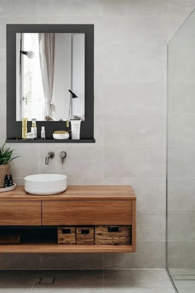 OlcayAksesuar Siyah Banyo Aynası Lavabo Aynası Dekoratif Ayna 60x45 cm Dikey