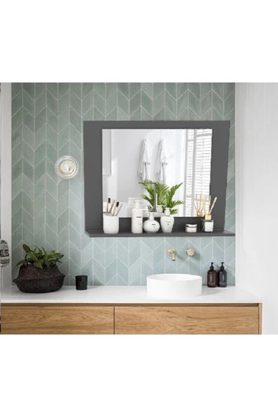 OlcayAksesuar Siyah Banyo Aynası Lavabo Aynası Dekoratif Ayna 60x45 cm Yatay