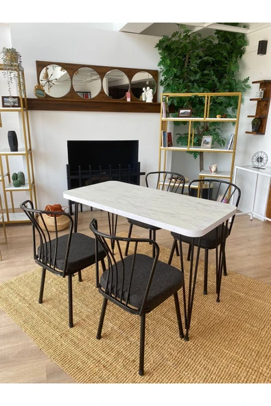 OlcayAksesuar Metal Ayaklı 4 Adet Sandalyeli 120x59 Cm Mutfak Masası Çalışma Masası - 3