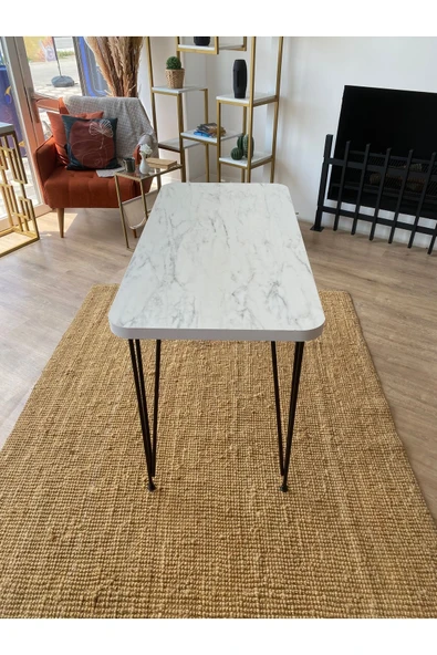 OlcayAksesuar Metal Ayaklı 120x59 cm Mermer Desenli Mutfak Masası Çalışma Masası Bilgisayar Masası - 3