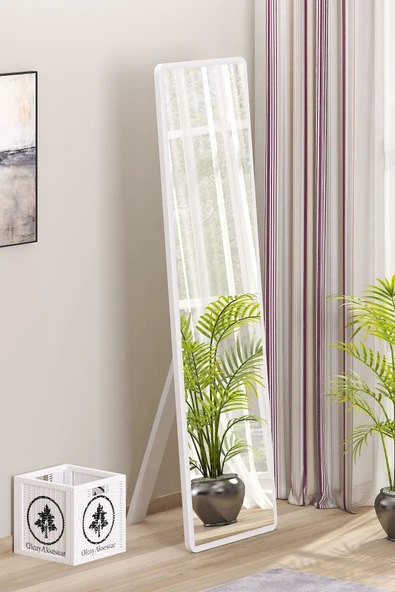 OlcayAksesuar Düz Dikdörtgen Beyaz 150X43 cm Ayaklı Salon Antre Çocuk Odası Banyo WC Yatak Odası Boy Aynası