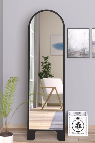 OlcayAksesuar Siyah 120X43 cm Ayaklı Tek Kubbeli Salon Antre Çocuk Odası Banyo WC Yatak Odası Boy Aynası