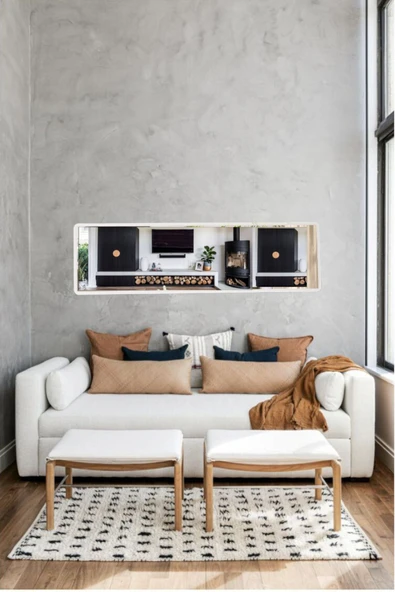 OlcayAksesuar Yatay Beyaz 150X43 cm Hol Konsol Dresuar  Antre Koridor Aynası Salon Banyo WC Aynası - Resim 2