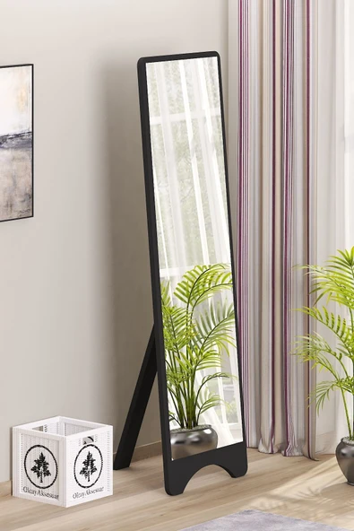 OlcayAksesuar Dikdörtgen Siyah 120X43 cm Ayaklı Salon Antre Çocuk Odası Banyo WC Yatak Odası Boy Aynası - 2