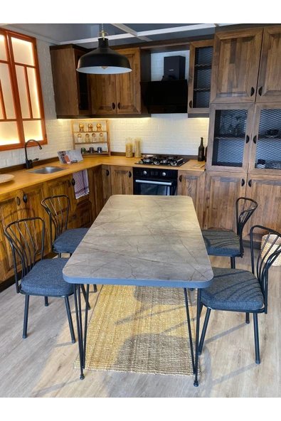 OlcayAksesuar Metal Ayaklı 4 Adet Sandalyeli 120x59 Cm Mutfak Masası Çalışma Masası - 6