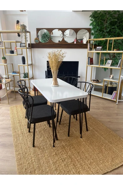 OlcayAksesuar Metal Ayaklı 4 Adet Sandalyeli 120x59 Cm Mutfak Masası Çalışma Masası