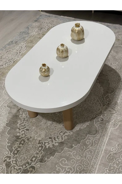 OlcayAksesuar Oval Model 120x60 cm Kalın Kenarlı Orta Sehpa Ahşap Ayaklı - 2