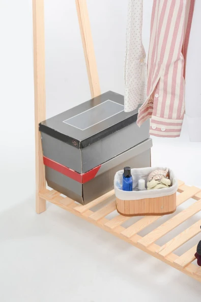 OlcayAksesuar Konfeksiyon Elbise Askılık Tek Raflı 148x105 Cm Doğal Ahşap - Resim 3