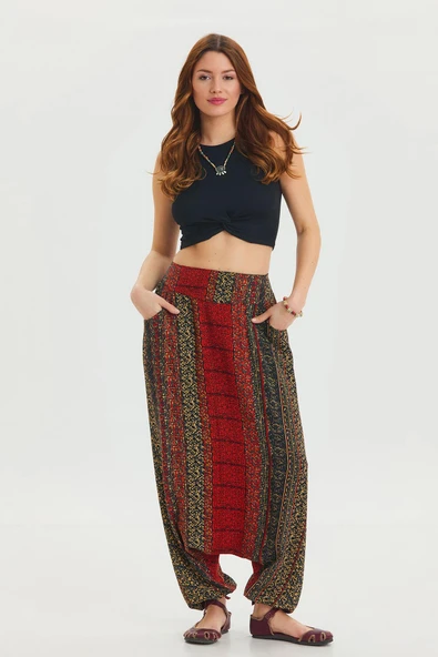 Cep Detaylı Pacası Bağcıklı Etnik Pantolon - 2