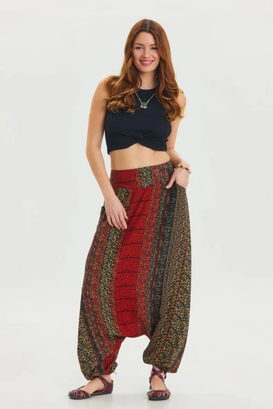 Cep Detaylı Pacası Bağcıklı Etnik Pantolon - 4