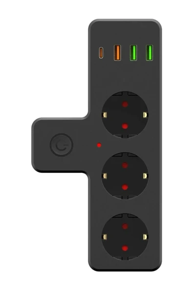 Akım Korumalı 3 X USB 1 X Type-C Girişli 3'lü Priz Uzatma Kablosu - 4