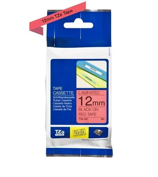 Tonersepeti Brother TZe-431 12mm Kırmızı üzerine Siyah Laminasyonlu Muadil Etiket ürün görseli 1