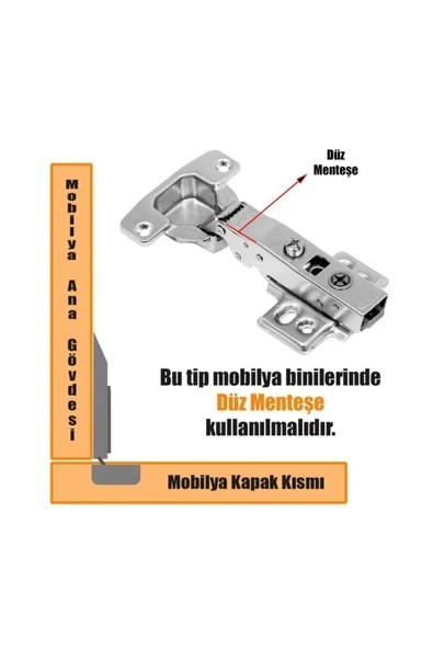 SAMET (2 ADET) Tas Menteşe Pistonlu Düz Kapak Menteşesi Frenli Dolap 1 Çift Master - 2