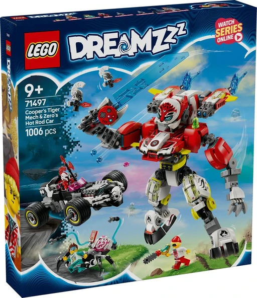 LEGO Dreamzzz 71497 Cooper's Tiger Mech & Zero's Hot Rod Car