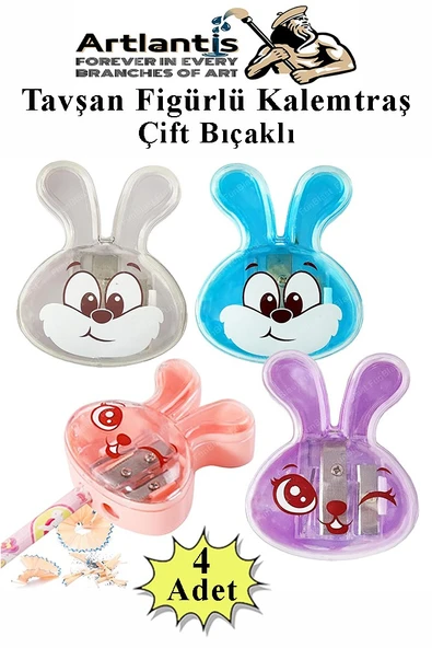 Tavşan Kalemtraş 4 Renk 1 Paket Hazneli Jumbo Kalemtıraş Tavşanlı Standart Kalem Açacağı Sevimli Plastik