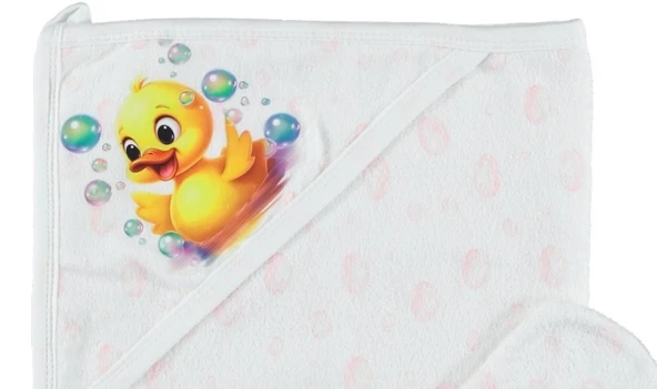 PAMUKLU YUMUSAK BEBEK ÇOCUK BANYO HAVLU DAMLA DESENLİ KESELİ HAVLU ÖRDEK RESİMLİ HEDİYELİK HAVLU 1/24 AY - 8
