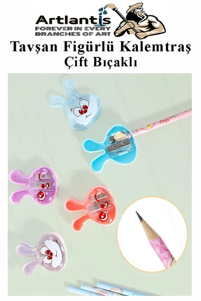 Tavşan Kalemtraş 4 Renk 1 Paket Hazneli Jumbo Kalemtıraş Tavşanlı Standart Kalem Açacağı Sevimli Plastik - 3