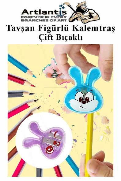 Tavşan Kalemtraş 4 Renk 1 Paket Hazneli Jumbo Kalemtıraş Tavşanlı Standart Kalem Açacağı Sevimli Plastik - 4