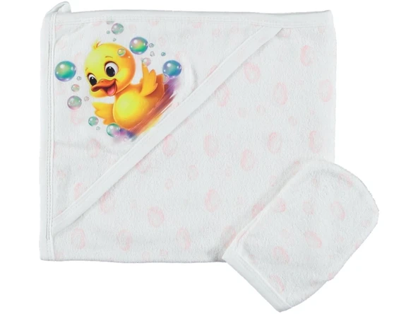 PAMUKLU YUMUSAK BEBEK ÇOCUK BANYO HAVLU DAMLA DESENLİ KESELİ HAVLU ÖRDEK RESİMLİ HEDİYELİK HAVLU 1/24 AY - 9