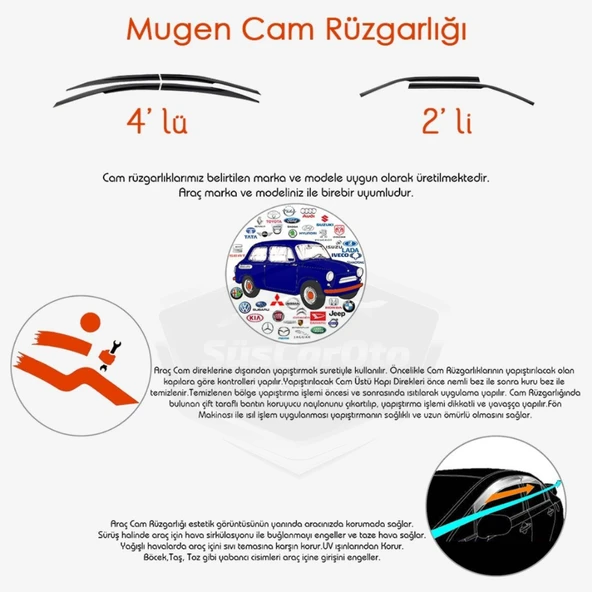 Hyundai Getz 2002–2011 Uyumlu Mugen Cam Rüzgarlığı Seti Piano Black 4'lü İthal Parlak Siyah - 3
