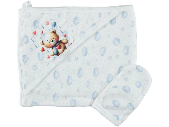PAMUKLU BEBEK ÇOCUK BANYO HAVLU Damla Desenli Havlu Ayıcıklı 1/24 AY - 5