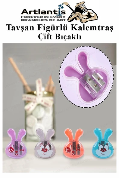 Tavşan Kalemtraş 4 Renk 1 Paket Hazneli Jumbo Kalemtıraş Tavşanlı Standart Kalem Açacağı Sevimli Plastik - 5